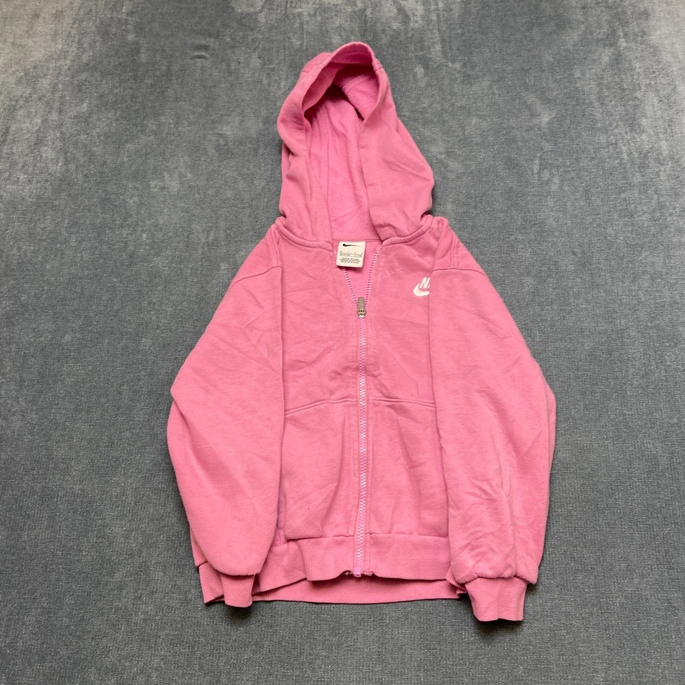 Nike Sportswear Hoodie Girls 6X Pink Fleece Lined Logo Long Sleeve Full Zip